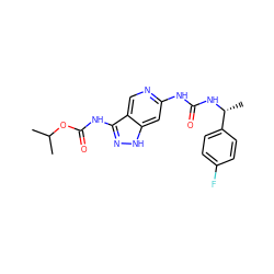 CC(C)OC(=O)Nc1n[nH]c2cc(NC(=O)N[C@H](C)c3ccc(F)cc3)ncc12 ZINC001772628003