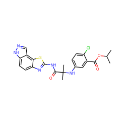 CC(C)OC(=O)c1cc(NC(C)(C)C(=O)Nc2nc3ccc4[nH]ncc4c3s2)ccc1Cl ZINC000202052746