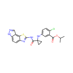 CC(C)OC(=O)c1cc(NC2(C(=O)Nc3nc4ccc5[nH]ncc5c4s3)CC2)ccc1Cl ZINC000202052819