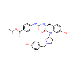 CC(C)OC(=O)c1ccc(NC(=O)N[C@@H](Cc2ccc(O)cc2)C(=O)N[C@@H]2CCN(Cc3ccc(O)cc3)C2)cc1 ZINC000049877440