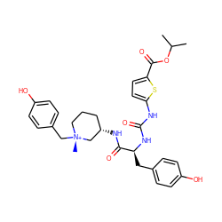 CC(C)OC(=O)c1ccc(NC(=O)N[C@@H](Cc2ccc(O)cc2)C(=O)N[C@H]2CCC[N@@+](C)(Cc3ccc(O)cc3)C2)s1 ZINC000253633728