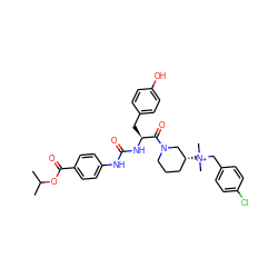 CC(C)OC(=O)c1ccc(NC(=O)N[C@@H](Cc2ccc(O)cc2)C(=O)N2CCC[C@@H]([N+](C)(C)Cc3ccc(Cl)cc3)C2)cc1 ZINC000095559043