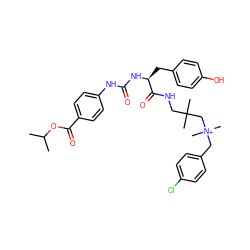 CC(C)OC(=O)c1ccc(NC(=O)N[C@@H](Cc2ccc(O)cc2)C(=O)NCC(C)(C)C[N+](C)(C)Cc2ccc(Cl)cc2)cc1 ZINC000095564115