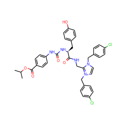 CC(C)OC(=O)c1ccc(NC(=O)N[C@@H](Cc2ccc(O)cc2)C(=O)NCc2n(Cc3ccc(Cl)cc3)cc[n+]2Cc2ccc(Cl)cc2)cc1 ZINC000095561297