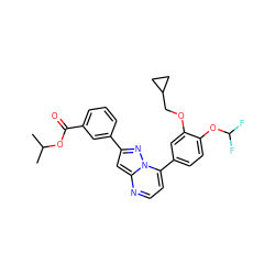 CC(C)OC(=O)c1cccc(-c2cc3nccc(-c4ccc(OC(F)F)c(OCC5CC5)c4)n3n2)c1 ZINC000043177368