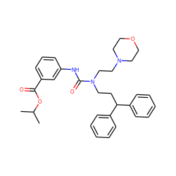 CC(C)OC(=O)c1cccc(NC(=O)N(CCC(c2ccccc2)c2ccccc2)CCN2CCOCC2)c1 ZINC000095601207