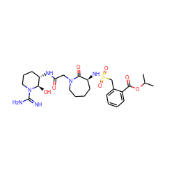 CC(C)OC(=O)c1ccccc1CS(=O)(=O)N[C@H]1CCCCN(CC(=O)N[C@H]2CCCN(C(=N)N)[C@@H]2O)C1=O ZINC000027194642