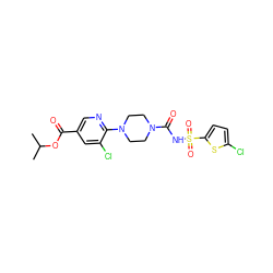 CC(C)OC(=O)c1cnc(N2CCN(C(=O)NS(=O)(=O)c3ccc(Cl)s3)CC2)c(Cl)c1 ZINC000035953398