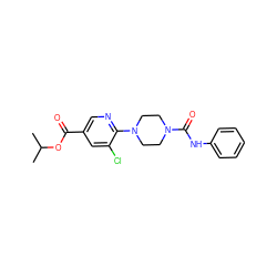 CC(C)OC(=O)c1cnc(N2CCN(C(=O)Nc3ccccc3)CC2)c(Cl)c1 ZINC000071294342