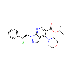 CC(C)OC(=O)c1cnc2c(cnn2C[C@@H](Cl)c2ccccc2)c1N1CCOCC1 ZINC000013675507