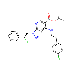 CC(C)OC(=O)c1cnc2c(cnn2C[C@@H](Cl)c2ccccc2)c1NCCc1ccc(Cl)cc1 ZINC000013675533