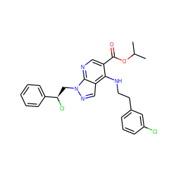 CC(C)OC(=O)c1cnc2c(cnn2C[C@@H](Cl)c2ccccc2)c1NCCc1cccc(Cl)c1 ZINC000013675529