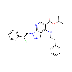 CC(C)OC(=O)c1cnc2c(cnn2C[C@@H](Cl)c2ccccc2)c1NCCc1ccccc1 ZINC000013675515