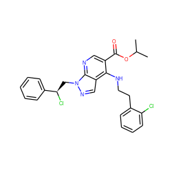 CC(C)OC(=O)c1cnc2c(cnn2C[C@@H](Cl)c2ccccc2)c1NCCc1ccccc1Cl ZINC000013675525