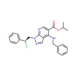 CC(C)OC(=O)c1cnc2c(cnn2C[C@@H](Cl)c2ccccc2)c1NCc1ccccc1 ZINC000013675511