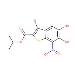 CC(C)OC(=O)c1sc2c([N+](=O)[O-])c(O)c(O)cc2c1Cl ZINC000049112311