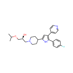 CC(C)OC[C@@H](O)CN1CCC(c2cc(-c3ccncc3)c(-c3ccc(F)cc3)[nH]2)CC1 ZINC000028527232