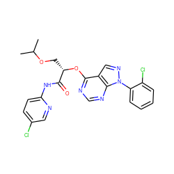 CC(C)OC[C@H](Oc1ncnc2c1cnn2-c1ccccc1Cl)C(=O)Nc1ccc(Cl)cn1 ZINC000068198686