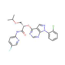 CC(C)OC[C@H](Oc1ncnc2c1cnn2-c1ccccc1Cl)C(=O)Nc1ccc(F)cn1 ZINC000114685369