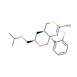 CC(C)OC[C@H]1C[C@H]2CSC(N)=N[C@@]2(c2ccccc2F)CO1 ZINC000142525003