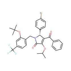 CC(C)OC1=C(C(=O)c2ccccc2)[C@@H](c2ccc(Br)cc2)N(Cc2ccc(C(F)(F)F)cc2OC(C)(C)C)C1=O ZINC000169349411