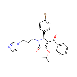 CC(C)OC1=C(C(=O)c2ccccc2)[C@H](c2ccc(Br)cc2)N(CCCn2ccnc2)C1=O ZINC000095579307