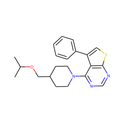 CC(C)OCC1CCN(c2ncnc3scc(-c4ccccc4)c23)CC1 ZINC000146453480