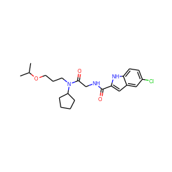 CC(C)OCCCN(C(=O)CNC(=O)c1cc2cc(Cl)ccc2[nH]1)C1CCCC1 ZINC000028331068