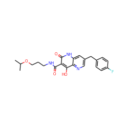 CC(C)OCCCNC(=O)c1c(O)c2ncc(Cc3ccc(F)cc3)cc2[nH]c1=O ZINC000095596571