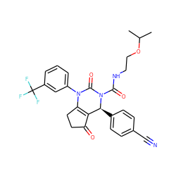 CC(C)OCCNC(=O)N1C(=O)N(c2cccc(C(F)(F)F)c2)C2=C(C(=O)CC2)[C@@H]1c1ccc(C#N)cc1 ZINC001772638986