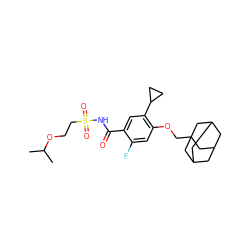 CC(C)OCCS(=O)(=O)NC(=O)c1cc(C2CC2)c(OCC23CC4CC(CC(C4)C2)C3)cc1F ZINC000142202823