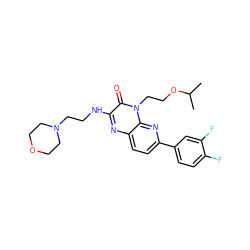 CC(C)OCCn1c(=O)c(NCCN2CCOCC2)nc2ccc(-c3ccc(F)c(F)c3)nc21 ZINC000043011639