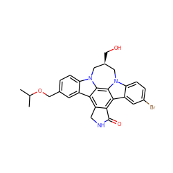 CC(C)OCc1ccc2c(c1)c1c3c(c4c5cc(Br)ccc5n5c4c1n2C[C@@H](CO)C5)C(=O)NC3 ZINC000028819544