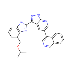 CC(C)OCc1cccc2[nH]c(-c3n[nH]c4ncc(-c5cncc6ccccc56)cc34)nc12 ZINC000028950061