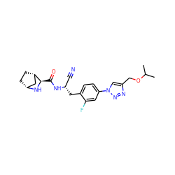 CC(C)OCc1cn(-c2ccc(C[C@@H](C#N)NC(=O)[C@H]3N[C@@H]4CC[C@H]3C4)c(F)c2)nn1 ZINC000219318121