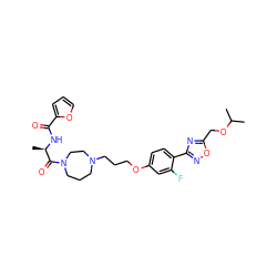 CC(C)OCc1nc(-c2ccc(OCCCN3CCCN(C(=O)[C@@H](C)NC(=O)c4ccco4)CC3)cc2F)no1 ZINC000027738404