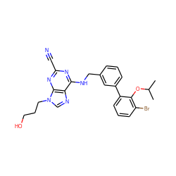 CC(C)Oc1c(Br)cccc1-c1cccc(CNc2nc(C#N)nc3c2ncn3CCCO)c1 ZINC000040429587