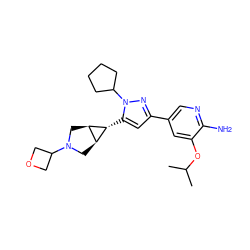 CC(C)Oc1cc(-c2cc([C@@H]3[C@H]4CN(C5COC5)C[C@H]43)n(C3CCCC3)n2)cnc1N ZINC000148075463