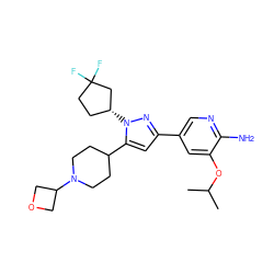 CC(C)Oc1cc(-c2cc(C3CCN(C4COC4)CC3)n([C@@H]3CCC(F)(F)C3)n2)cnc1N ZINC000146458211