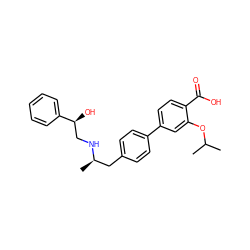 CC(C)Oc1cc(-c2ccc(C[C@@H](C)NC[C@H](O)c3ccccc3)cc2)ccc1C(=O)O ZINC000045484746