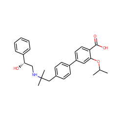 CC(C)Oc1cc(-c2ccc(CC(C)(C)NC[C@H](O)c3ccccc3)cc2)ccc1C(=O)O ZINC000040835657