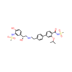 CC(C)Oc1cc(-c2ccc(CCNC[C@H](O)c3ccc(O)c(NS(C)(=O)=O)c3)cc2)ccc1C(=O)NS(C)(=O)=O ZINC000043077719