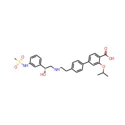 CC(C)Oc1cc(-c2ccc(CCNC[C@H](O)c3cccc(NS(C)(=O)=O)c3)cc2)ccc1C(=O)O ZINC000040892711