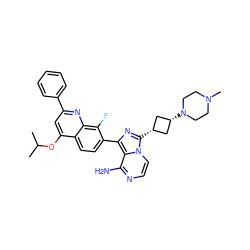 CC(C)Oc1cc(-c2ccccc2)nc2c(F)c(-c3nc([C@H]4C[C@@H](N5CCN(C)CC5)C4)n4ccnc(N)c34)ccc12 ZINC000261081205