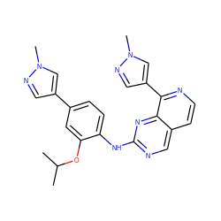 CC(C)Oc1cc(-c2cnn(C)c2)ccc1Nc1ncc2ccnc(-c3cnn(C)c3)c2n1 ZINC000223681005