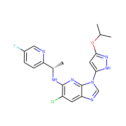 CC(C)Oc1cc(-n2cnc3cc(Cl)c(N[C@@H](C)c4ccc(F)cn4)nc32)[nH]n1 ZINC000096167839