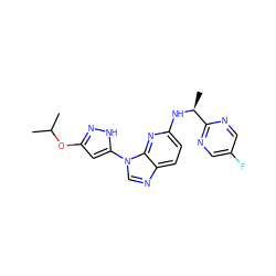 CC(C)Oc1cc(-n2cnc3ccc(N[C@@H](C)c4ncc(F)cn4)nc32)[nH]n1 ZINC000096167835