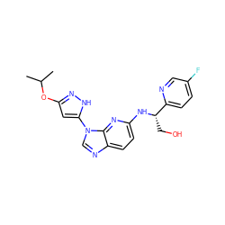 CC(C)Oc1cc(-n2cnc3ccc(N[C@@H](CO)c4ccc(F)cn4)nc32)[nH]n1 ZINC000043200603