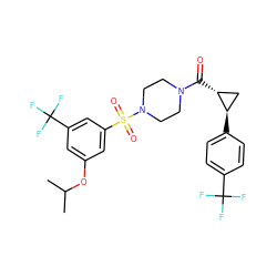 CC(C)Oc1cc(C(F)(F)F)cc(S(=O)(=O)N2CCN(C(=O)[C@@H]3C[C@H]3c3ccc(C(F)(F)F)cc3)CC2)c1 ZINC000042891024