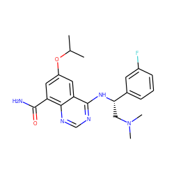 CC(C)Oc1cc(C(N)=O)c2ncnc(N[C@@H](CN(C)C)c3cccc(F)c3)c2c1 ZINC000114347590